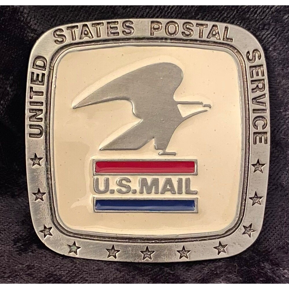Vtg 80’s Pewter & Enamel Belt Buckle Eagle US Mail Collectable Buckle
